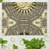 White Gold Black Solar OM Mandala Home Decor Theedoek (Gevouwen)