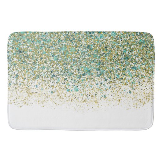 White Gold & Blauwgroen Blue Glitter Modern Coasta Badmat (Voorkant)