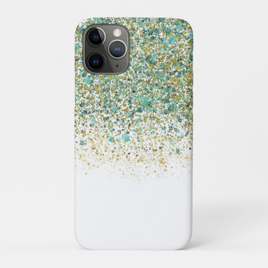 White Gold & Blauwgroen Blue Glitter Modern Coasta Case-Mate iPhone Case (Achterkant)