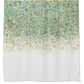 White Gold & Blauwgroen Blue Glitter Modern Coasta Douchegordijn (Voorkant)