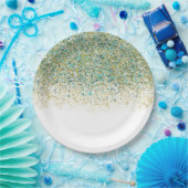 White Gold & Blauwgroen Blue Glitter Modern Coasta Papieren Bordje (Feest)