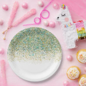 White Gold & Blauwgroen Blue Glitter Modern Coasta Papieren Bordje (Feest)