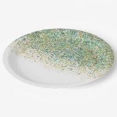 White Gold & Blauwgroen Blue Glitter Modern Coasta Papieren Bordje (Gekanteld)
