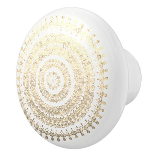 White Gold Boho Tribal Circle Mandala Metallic Eff Keramische Knop (Rechts)