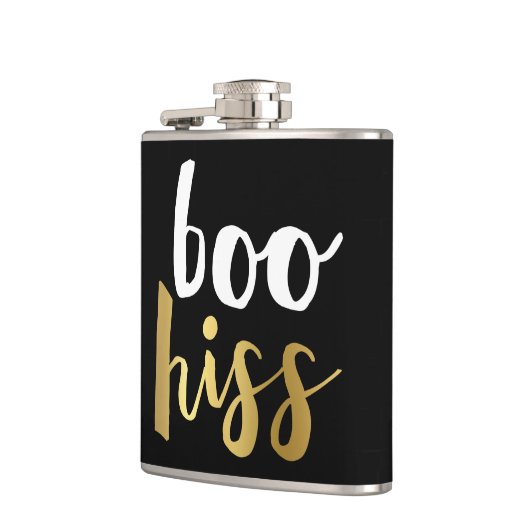 White & Gold Boo Hiss Flask Heupfles (Links)