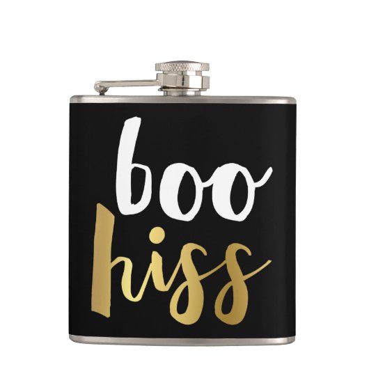 White & Gold Boo Hiss Flask Heupfles (Voorkant)