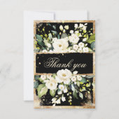White Gold Botanical Floral Black Rustic Hartelijk Bedankkaart (Voorkant)