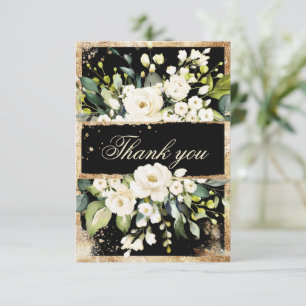 White Gold Botanical Floral Black Rustic Hartelijk Bedankkaart