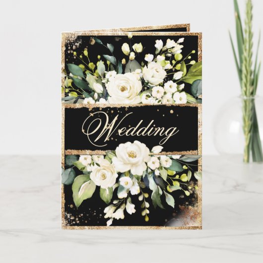 White Gold Botanical Floral Black Rustic Wedding (Voorkant)