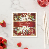 White Gold Botanical Floral Red Rustic Wedding Servet (Insitu)