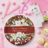 White Gold Botanical Floral Rustic Red Wedding Pa Papieren Bordje (Feest)