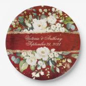 White Gold Botanical Floral Rustic Red Wedding Pa Papieren Bordje (Voorkant)