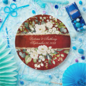 White Gold Botanical Floral Rustic Red Wedding Papieren Bordje (Feest)