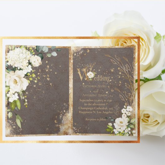 White Gold Botanical Floral Rustic Wedding