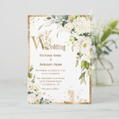 White Gold Botanical Floral Rustic Wedding Kaart (Staand voorkant)