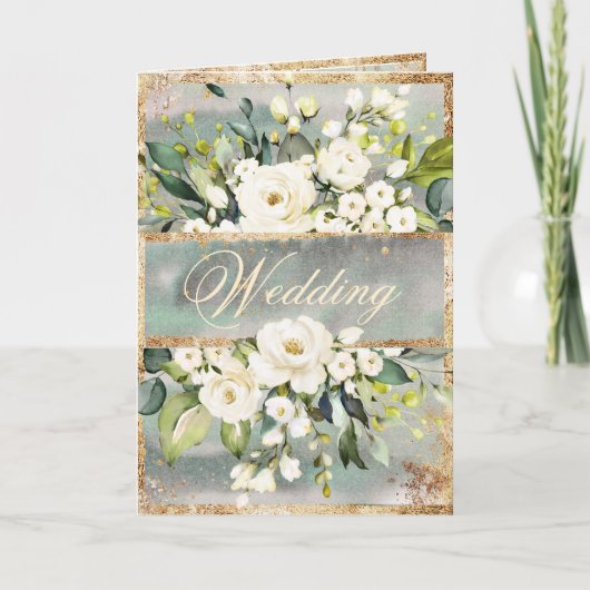 White Gold Botanical Floral Sage Green Wedding (Voorkant)