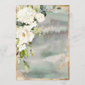 White Gold Botanical Floral Sage Green Wedding Kaart (Achterkant)