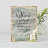 White Gold Botanical Floral Sage Green Wedding Kaart (Staand voorkant)