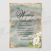 White Gold Botanical Floral Sage Green Wedding Kaart (Voorkant)