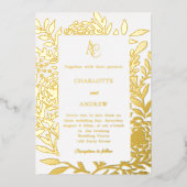 White gold botanical monogram luxury wedding folie uitnodiging (Voorkant)