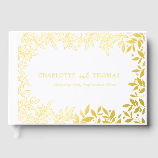 White gold botanical wedding  gastenboek (Voorkant)