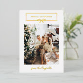 White Gold  Bow Foto Merry Kerstry Folie Feestdagenkaart (Staand Voorkant)