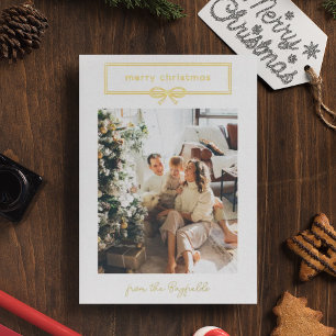 White Gold Bow Foto Merry Kerstry Folie Feestdagenkaart