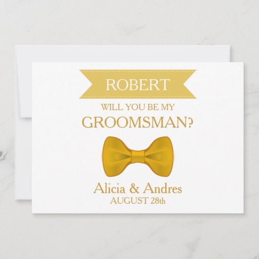 White & Gold Bow, word je mijn Groomsman? Kaart (Voorkant)