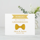 White & Gold Bow, word je mijn Groomsman? Kaart (Staand voorkant)
