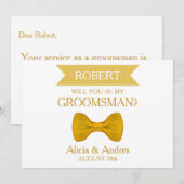 White & Gold Bow, word je mijn Groomsman? Kaart (Voorkant / Achterkant)