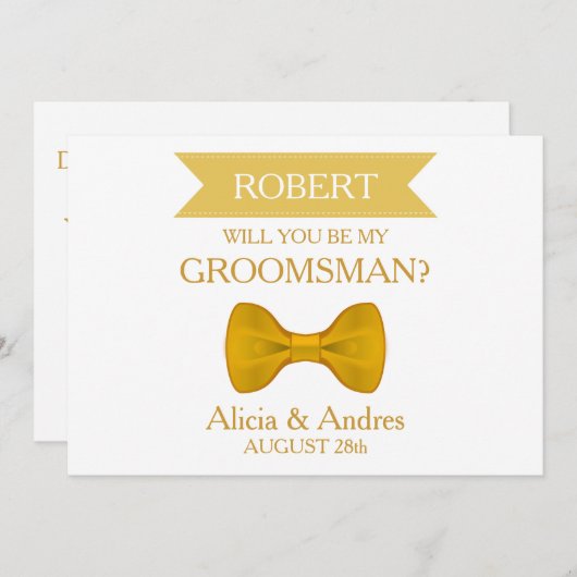 White & Gold Bow, word je mijn Groomsman? Kaart (Voorkant / Achterkant)