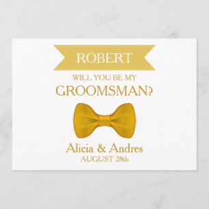 White & Gold Bow, word je mijn Groomsman? Kaart