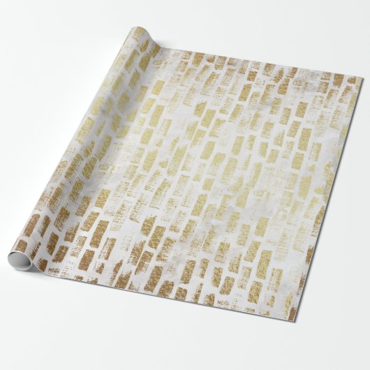 White Gold Brick Wall Pattern Moderne Gift Wrap Cadeaupapier (Uitgerold)