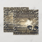 White Gold & Bronze Masquerade Mask Birthday Party Kaart (Voorkant / Achterkant)
