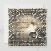 White Gold & Bronze Masquerade Mask Birthday Party Kaart (Achterkant)