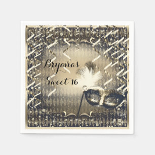 White Gold & Bronze Masquerade Mask Birthday Party Servet