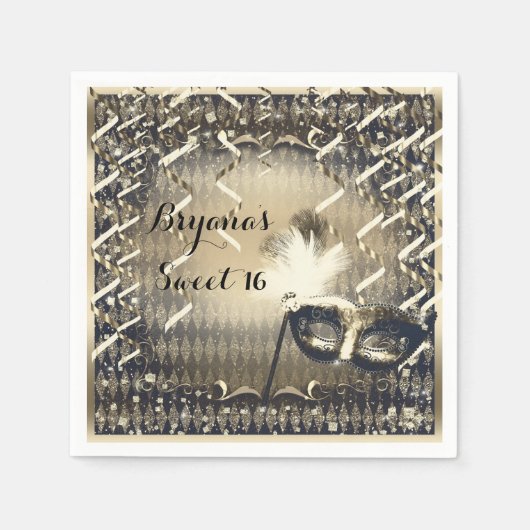 White Gold & Bronze Masquerade Mask Birthday Party Servet (Voorkant)