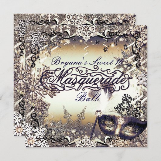 White Gold & Bronze Masquerade Winter Snowflakes Kaart (Voorkant / Achterkant)