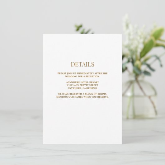 White/Gold bruiloft - Sluitingskaart Informatiekaartje (Staand voorkant)