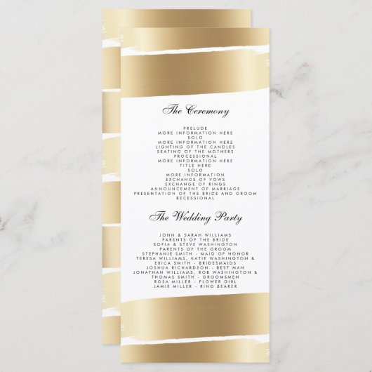 White & Gold Brush Stroke Wedding Programma Programmakaart (Voorkant / Achterkant)