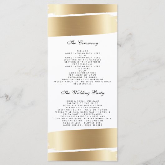 White & Gold Brush Stroke Wedding Programma Programmakaart (Voorkant)