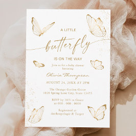 White Gold Butterfly Baby shower Kaart