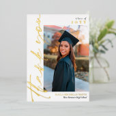 White Gold Calligraphy Foto Afstuderen Hartelijk d Folie Uitnodiging (Staand Voorkant)