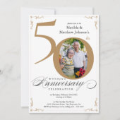 White Gold Calligraphy Photo 50th Jubileum Kaart (Voorkant)