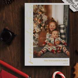 White Gold Calligraphy Photo Merry Kerstmis Folie Folie Feestdagenkaart