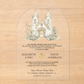 White Gold Catholic Church Wedding Acryl Uitnodigingen (Voorkant)