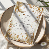 White Gold Celestial Moon & Stars Wedding Save The Date