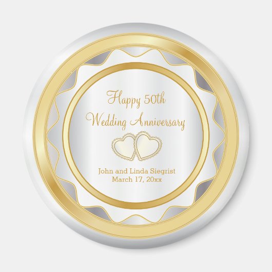 White & Gold Chevron 50th Wedding Jubileum Magneet (Voorkant)