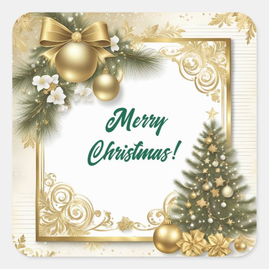 White Gold Christmas Vintage Vierkante Sticker (Voorkant)