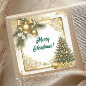 White Gold Christmas Vintage Vierkante Sticker
